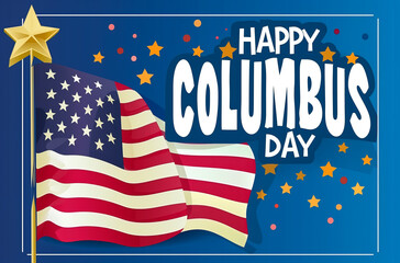 Vector illustration of a sailing ship and USA flag, celebrating Columbus Day, commemorating the discovery of America. Theme of travel and discovery.
