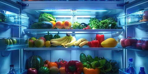 Colorful Fruits and Vegetables in Fridge