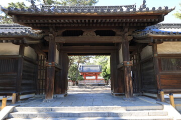 A Japanese shrine : the scene of an entrance gate to the precincts of Sumiyoshi-taisha Shrine in Osaka City