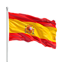 Spain flag waving glorious over isolated transparent background