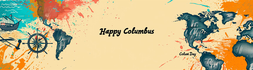 Celebrating Columbus Day theme, commemorating the discovery of America. Theme of travel and discovery.