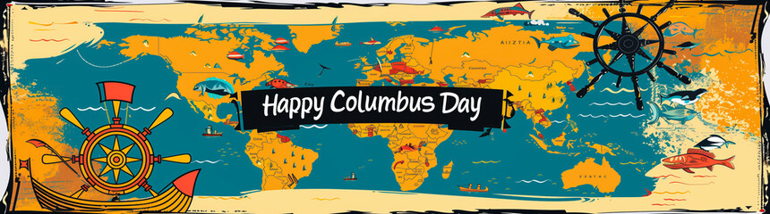 Celebrating Columbus Day theme, commemorating the discovery of America. Theme of travel and discovery.
