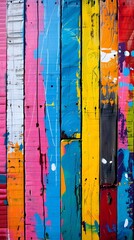 a coloful painted fence in different colors