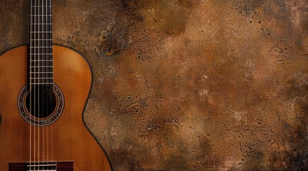 Obraz premium a image of a guitar sitting against a wall with a grunge background
