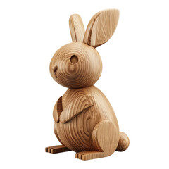 3D rabbit wooden toy rabbits model standing sitting on a white transparent background