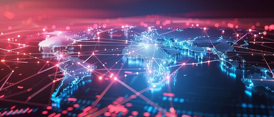 Obraz premium A holographic world map with interconnected patterns creating a mesmerizing backdrop