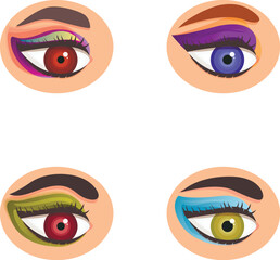 Vibrant and diverse collection of colorful cartoon eyes with unique and artistic illustrations in vector graphic design. Showcasing human expressions and individuality in shades of purple. Green