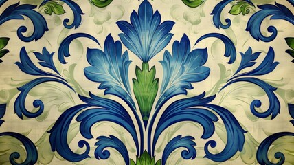 Blue and Green Floral Design on Wall