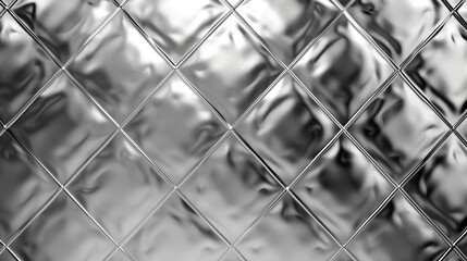 Close-up of metallic silver diamond pattern background with reflective texture