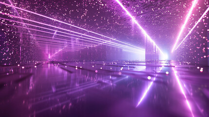 Reflective floor with purple laser beams creating a vibrant energy field