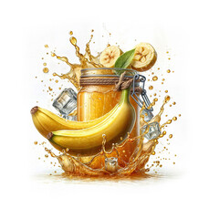 Banana Fresh drink splashing isolated on white background.