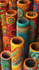 3D model of Decorative water pipes with vibrant colors and artistic patterns