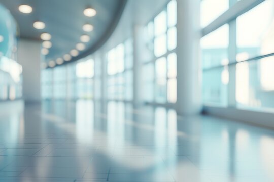 In the background, there is a blurry image of a corridor in a hospital or clinic