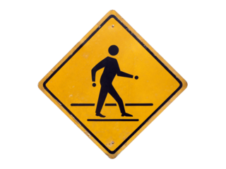 warning sign be careful people cross road, pictogram pedestrian walk isolated on transparent