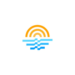 Beach or coast logo, simple sun and ocean shape logo design
