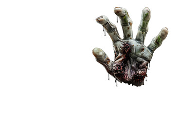 Realistic zombie hand emerging from darkness, detailed and eerie design perfect for Halloween or horror-themed projects.