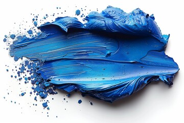 Vibrant blue paint with dynamic streaks and smears creating a bold, textured effect on white