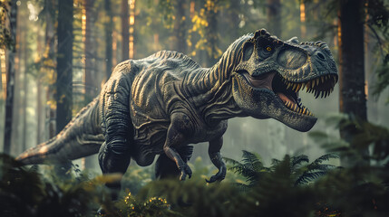 T-Rex Roaming in a Lush Forest in Photorealistic 8k