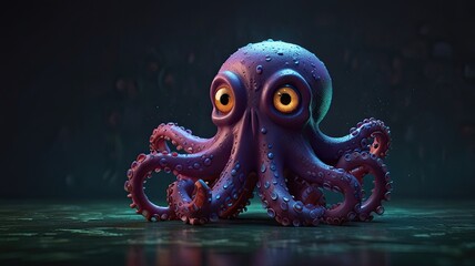 Obraz premium An octopus with eight long arms glides through the water at night