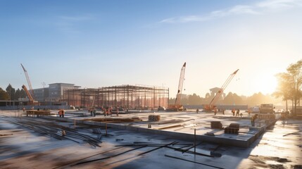Fototapeta premium modern concrete and steel building construction site in morning