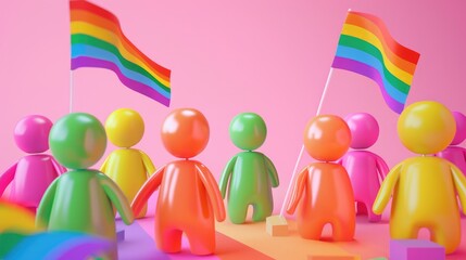 Marching for Pride: Cartoon Parade Celebration with Text Space.