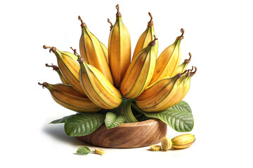 Ripe Bananas in Wooden Bowl