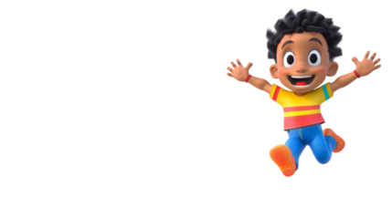 Little kid black boy jumping smiling cartoon toy
