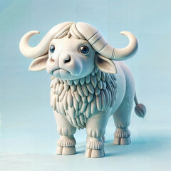 Water buffalo on pastel blue background. Generative AI.