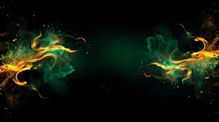 Abstract fiery swirls of green and orange with dark background, perfect for artistic designs, wallpapers, and creative projects.