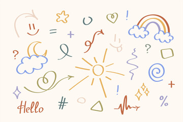 Vector abstract collection of colorful fun doodles cute vector illustration. doodle, line.