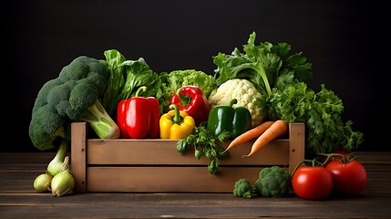 wooden box with vegtables isolated 