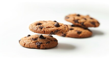 Levitating cookies falling gracefully on white background in a mesmerizing display