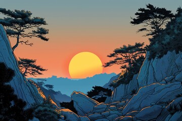 A sunset's soothing glow, a calming view