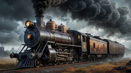 Fototapeta premium Vintage Steam Locomotive with Dramatic Smoke