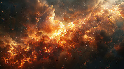 Abstract artwork of a fiery explosion in space, illustrating a scene from a science fiction game or movie