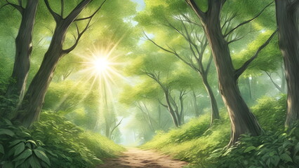 Obraz premium sun shining through the trees