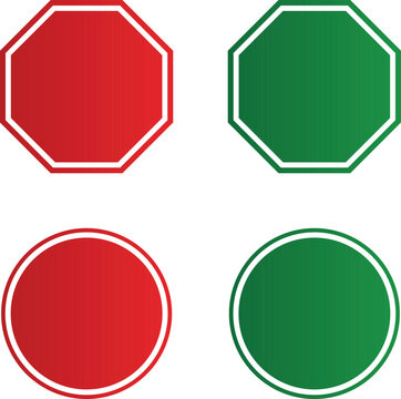 Blank road sign caution frame in red and green color on octagon shape