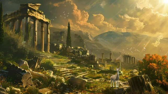 ancient Roman building . Virtual 4K video animation background with looping time lapse with very smooth graphics.