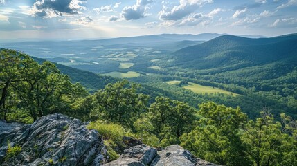 Scenic vista of a valley from a high mountain ridge, illustrating the expansive view of freedom