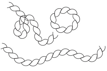 Round rope curve symbol set. Different thickness circular ropes set for decoration. Vector isolated on white.