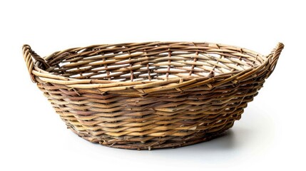 Fototapeta premium Antique woven wicker basket isolated on a white background