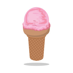 Strawberry Ice cream Flat Vector Design on White Background