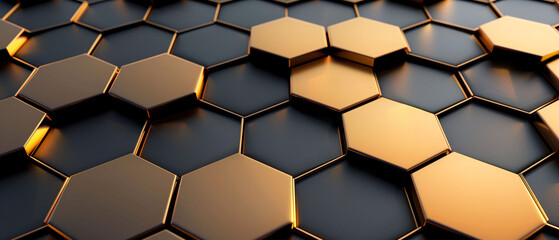 Modern Black and Gold Hexagonal Tiles with a Glossy Finish Background