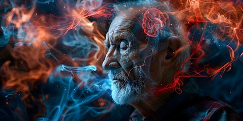 Portrait of elderly man with mental health issues showing complex brain processes. Concept Mental Health, Elderly Care, Brain Processes, Portrait Photography, Empathy - Powered by Adobe