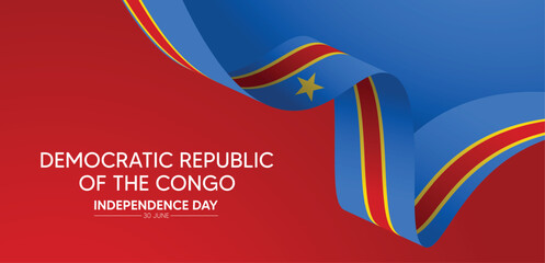 Fototapeta premium Democratic Republic of the Congo independence day 30 June flag ribbon vector poster