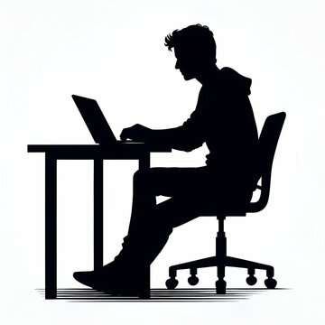 recommend clip art: a man working at a laptop computer, black silhouette on a white background