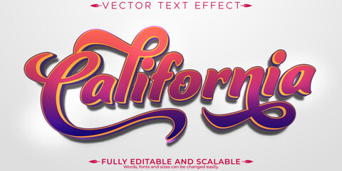 Retro california text effect, editable 70s and 80s text style