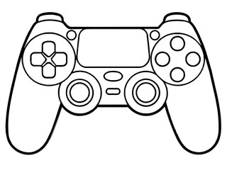 Illustration of a gaming controller with dual analog sticks, black and white outline design