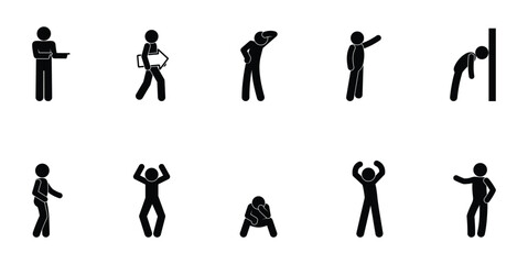 man chooses direction, stick figure human silhouettes, people icon, stickman on white background