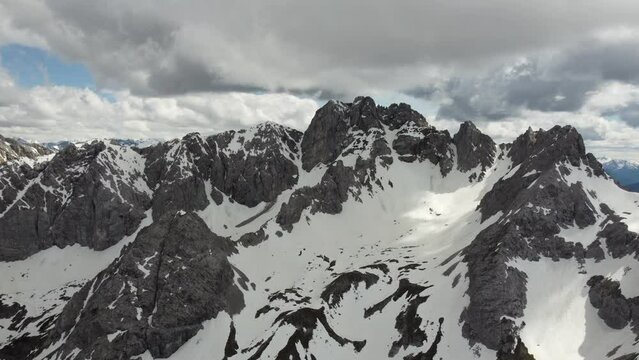 Aerial view of Seebensee with Zugspitze in the background, Alpine landscape in spring
